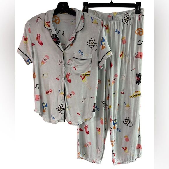 Kate Spade Blue Sunglasses Cherry Taxi Pajama Set Size S - Picture 2 of 5